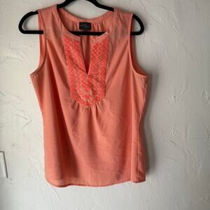 Market & Spruce Peach Tank Top with Coral Embroidery